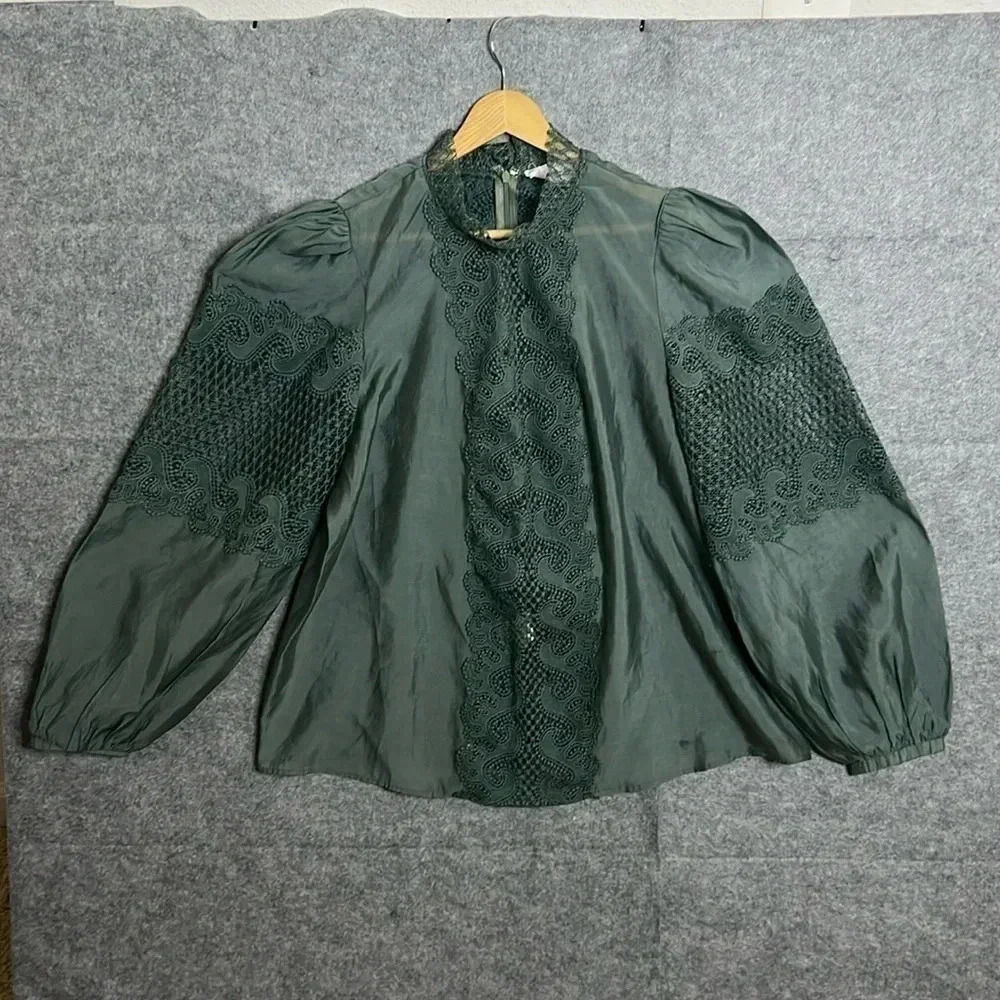 L'Atiste By Amy green Lace Inset Blouse size 1x - Picture 2 of 11